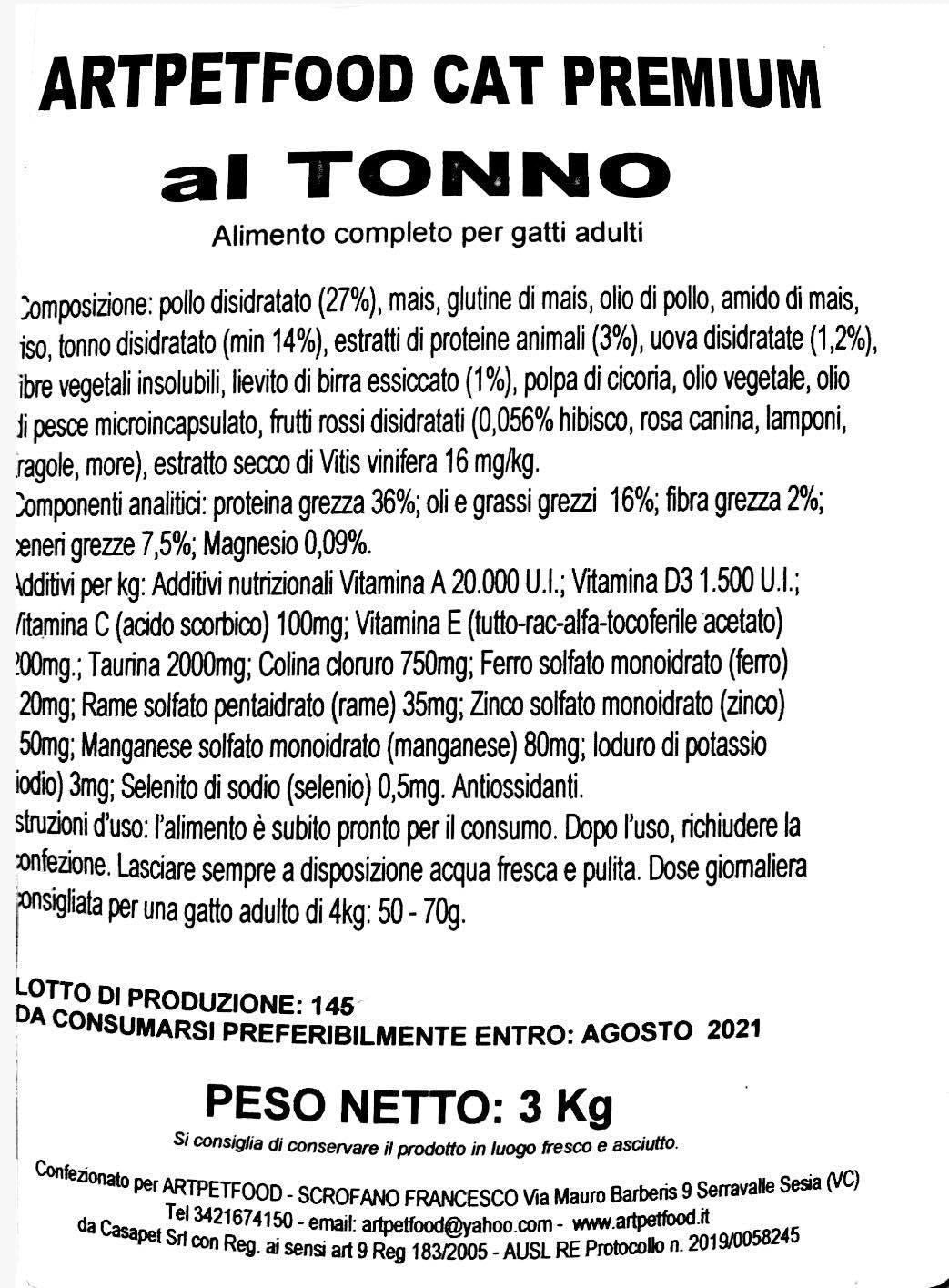 alimento completo e bilanciato per gatti adulti al tonno - artpetfood