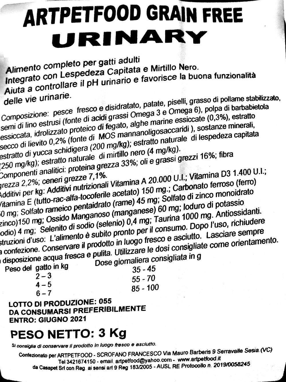 ALIMENTO COMPLETO PER GATTI ADULTI "URINARY " SENZA CEREALI - artpetfood