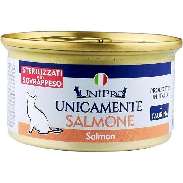 UMIDO PER GATTI UNICAMENTE SALMONE MONOPROTEICO SENZA CEREALI PER GATTI STERILIZZATI 24 X 85 GR - artpetfood