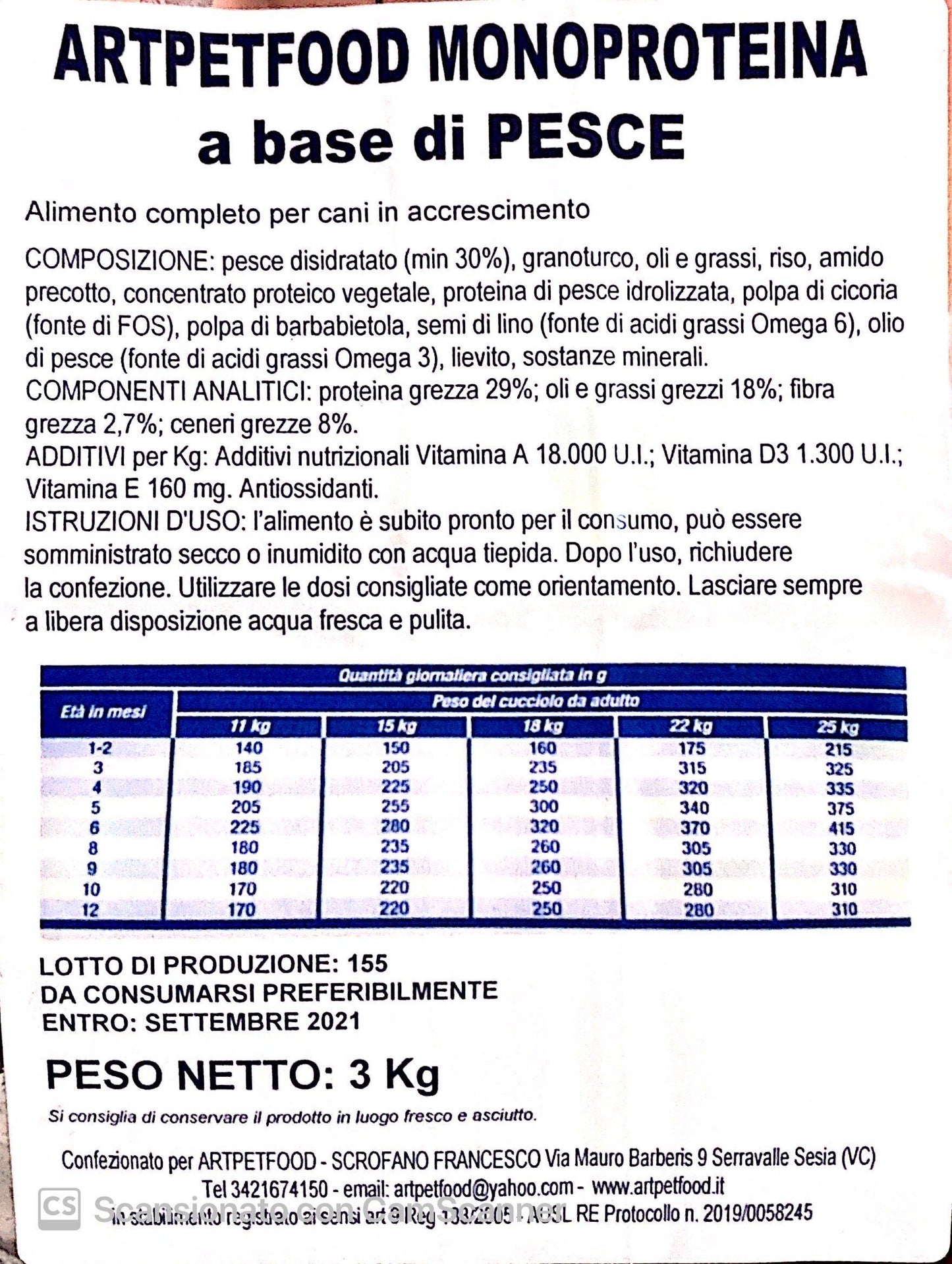 ALIMENTO PER CUCCIOLI MONOPROTEICO A BASE DI PESCE - artpetfood