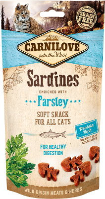 BISCOTTI PER GATTI SEMIUMIDI CARNILOVE CON SARDINE E PREZZEMOLO GRAIN FREE - artpetfood