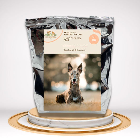 CROCCHETTE PER CANI CON  MANZO E RISO MONOPROTEICHE  LOW GRAIN DA 3 KG