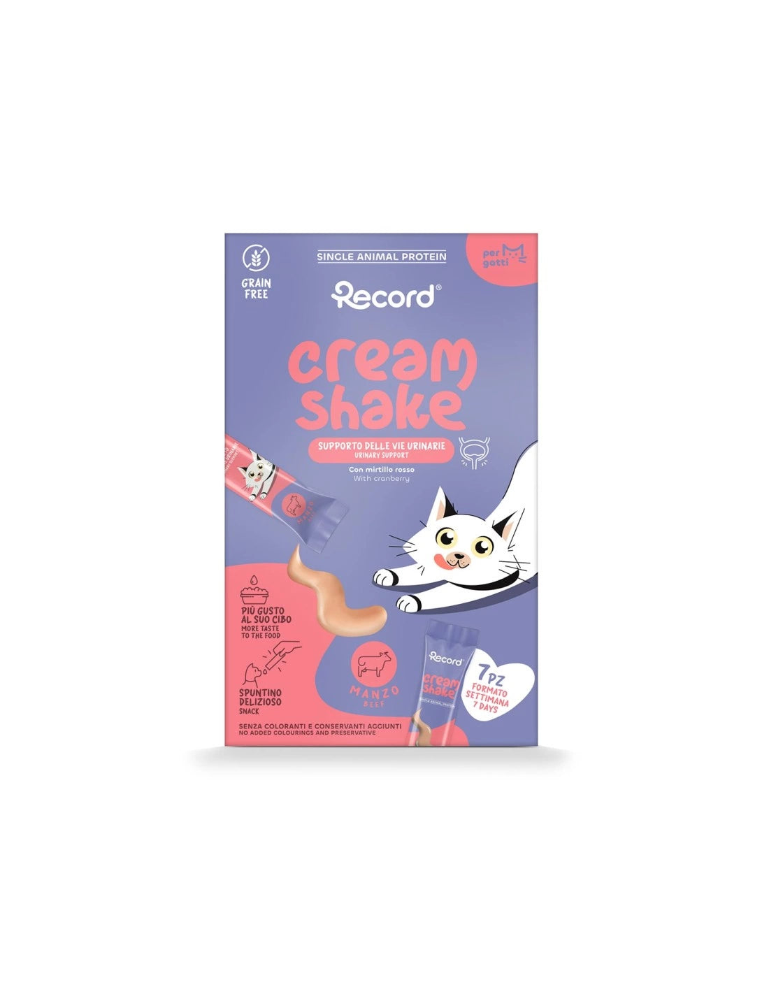 Record Snack funzionali monoproteici per Gatti Cream Shake 7 pz da 12 Gr