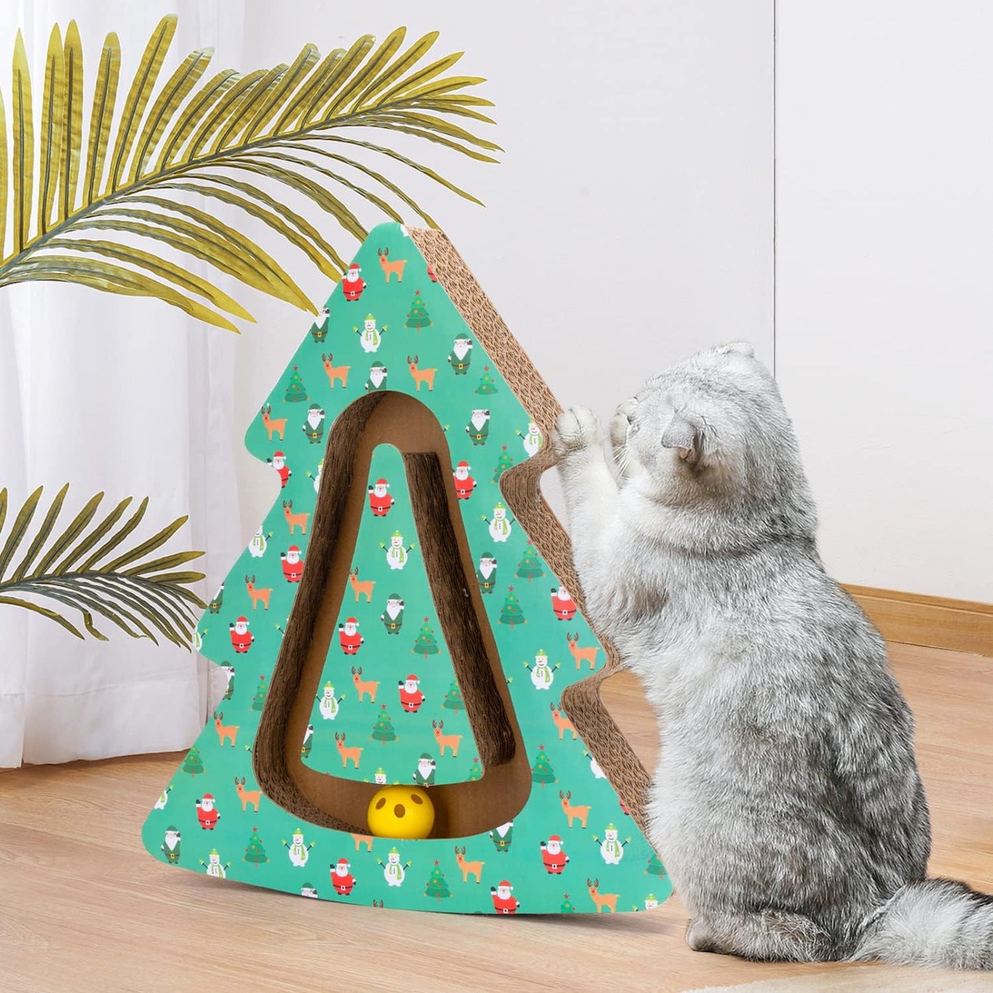 Tiragraffi Albero di Natale di Cartone con Erba Gatta e Pallina