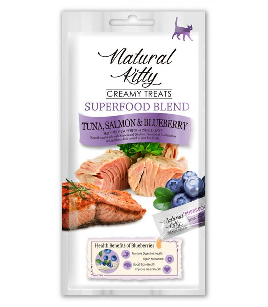 Natural kitty cremosi tonno salmone e mirtilli Per Gatti 4x12 gr