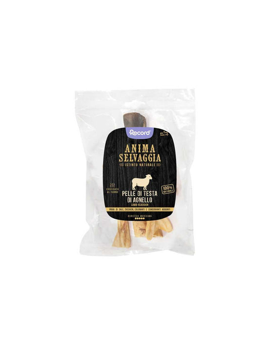 Record Snack carne essiccata per cani pelle di testa agnello Anima Selvaggia 50 g