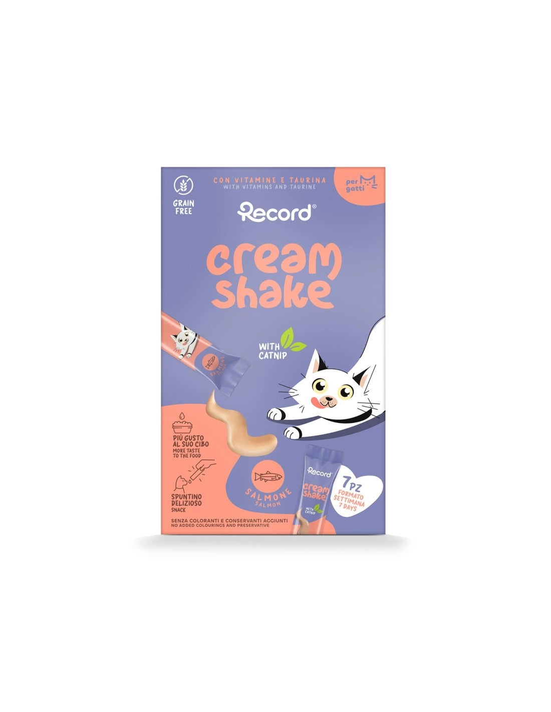Record Snack cremosi monodose per gatti Cream Shake 7 bustine da 12 gr