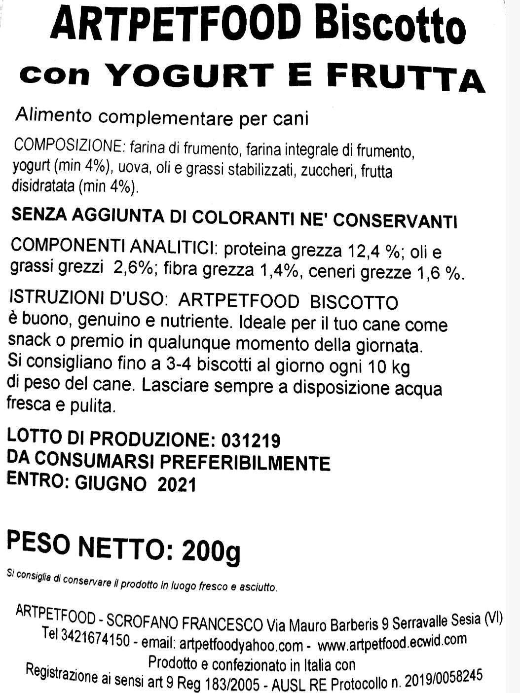 BISCOTTI Artigianali   Per Cani con Yogurt e Frutta - artpetfood