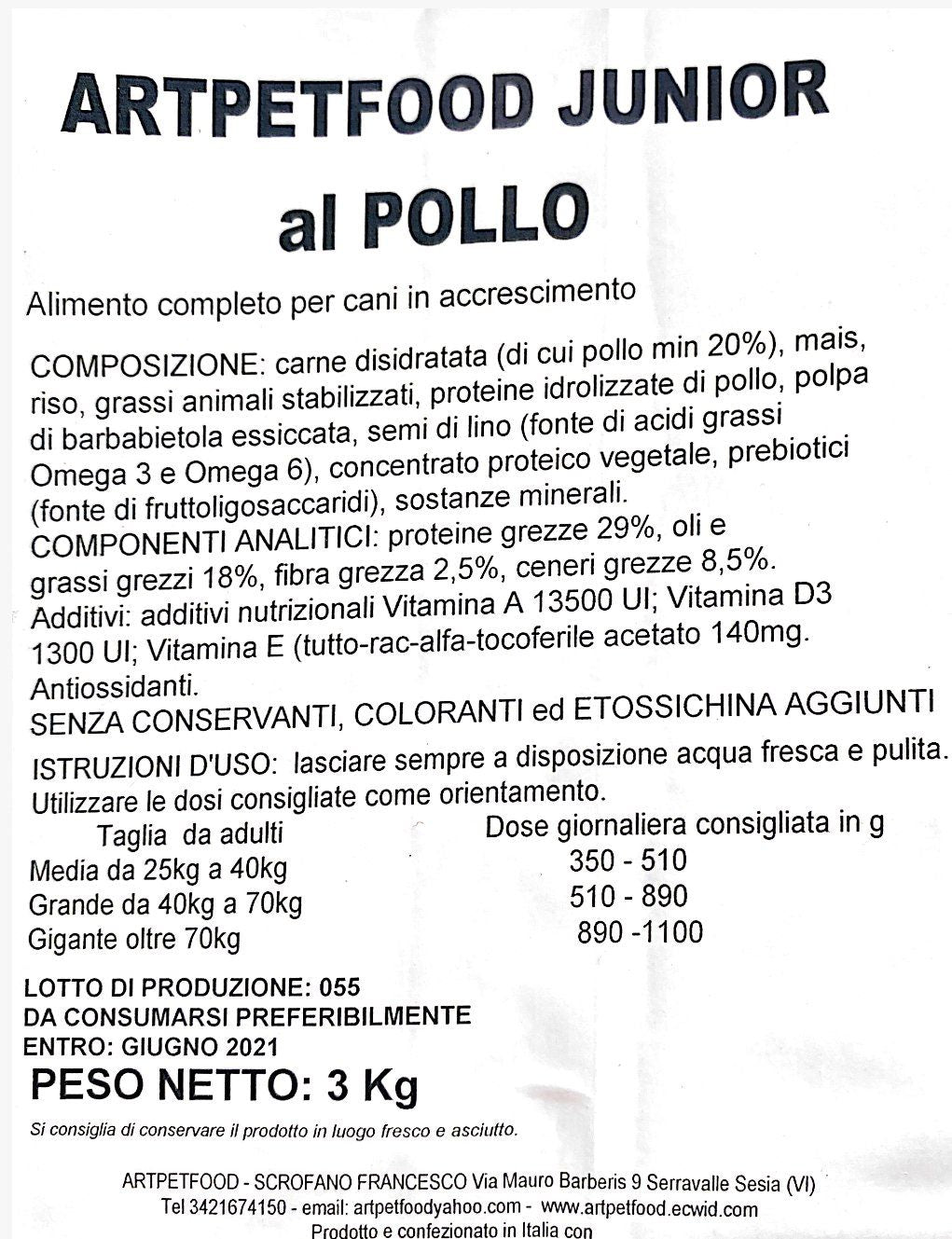 ALIMENTO PER CUCCIOLI IN ACCRESCIMENTO CON POLLO - artpetfood