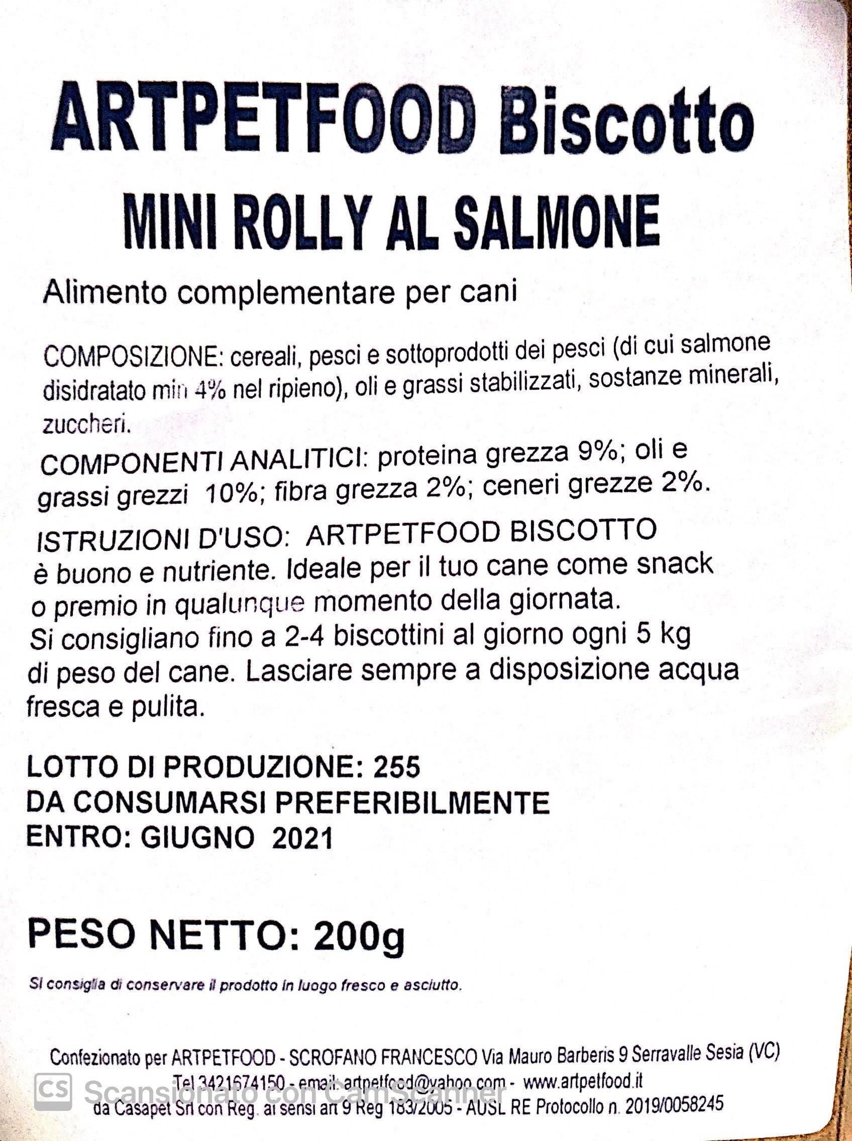 Biscotti Artigianali Per Cani Mini rolly al Salmone - artpetfood