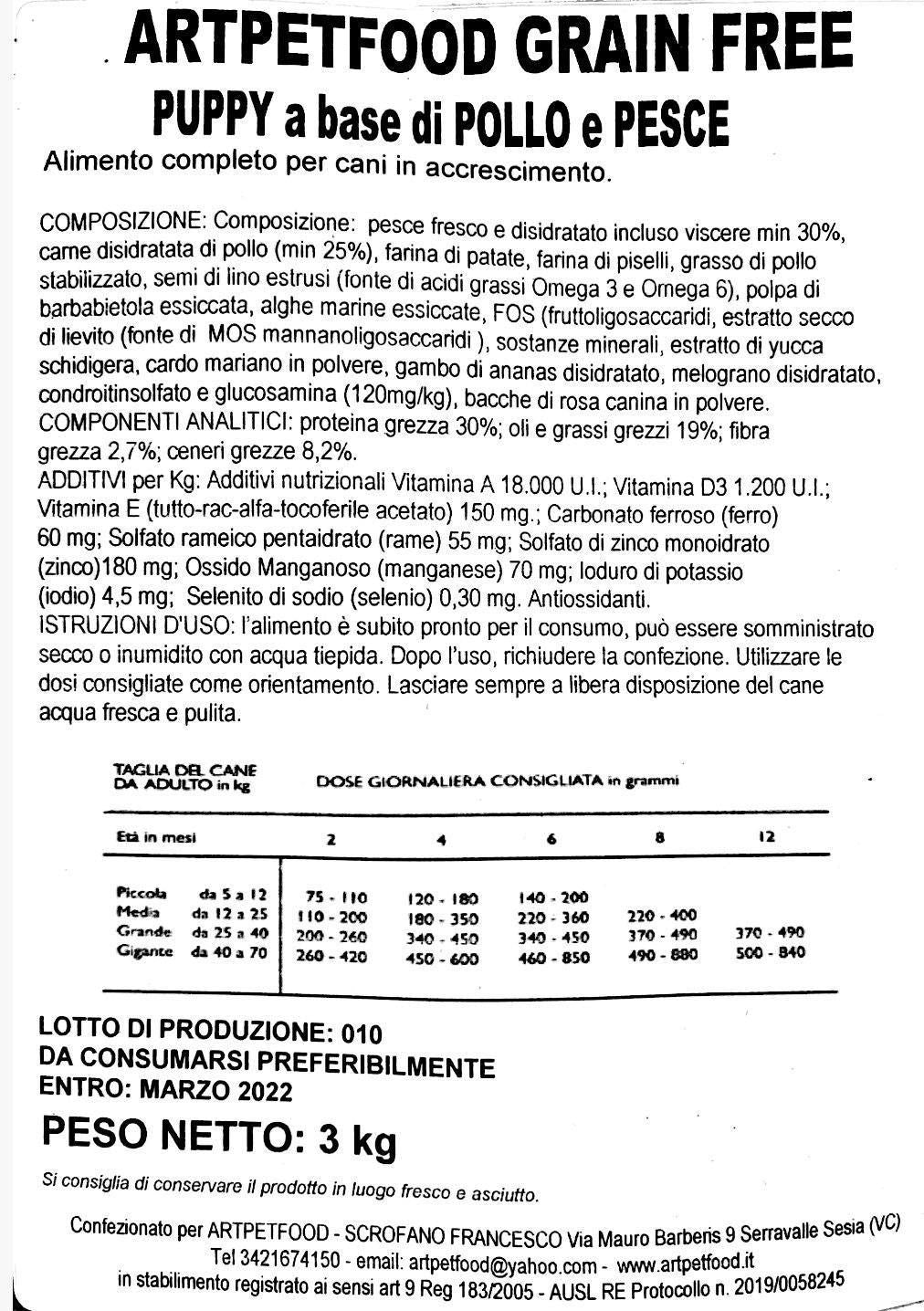 CROCCHETTE PER CUCCIOLI IN ACCRESCIMENTO A BASE DI POLLO E PESCE SENZA CEREALI - artpetfood