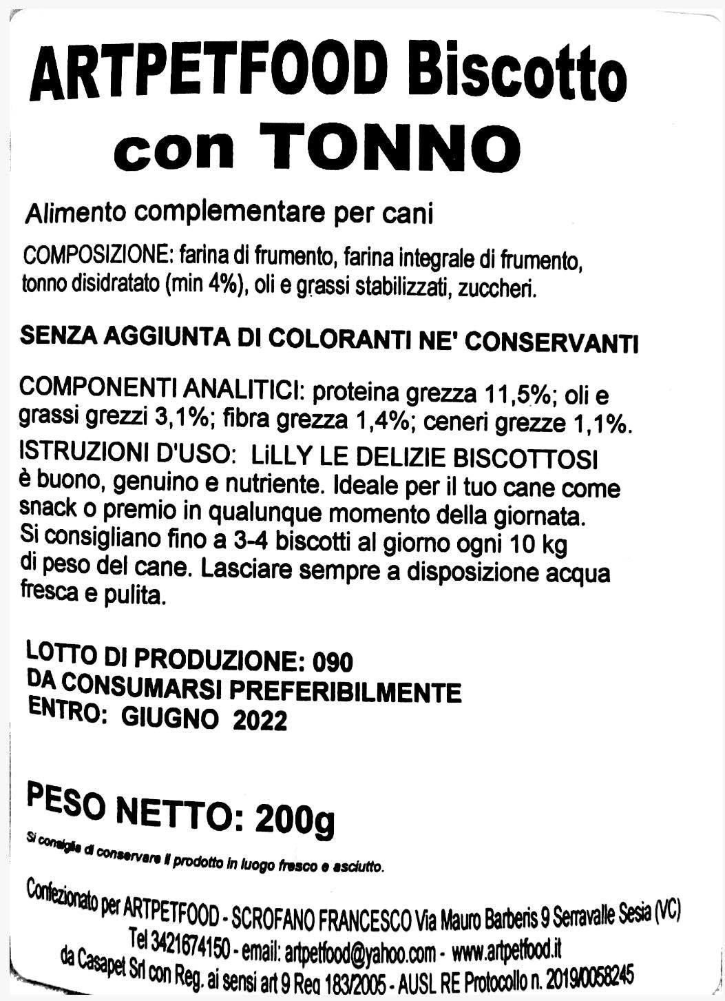 BISCOTTI ARTIGIANALI PER CANI CON TONNO COTTI AL FORNO - artpetfood