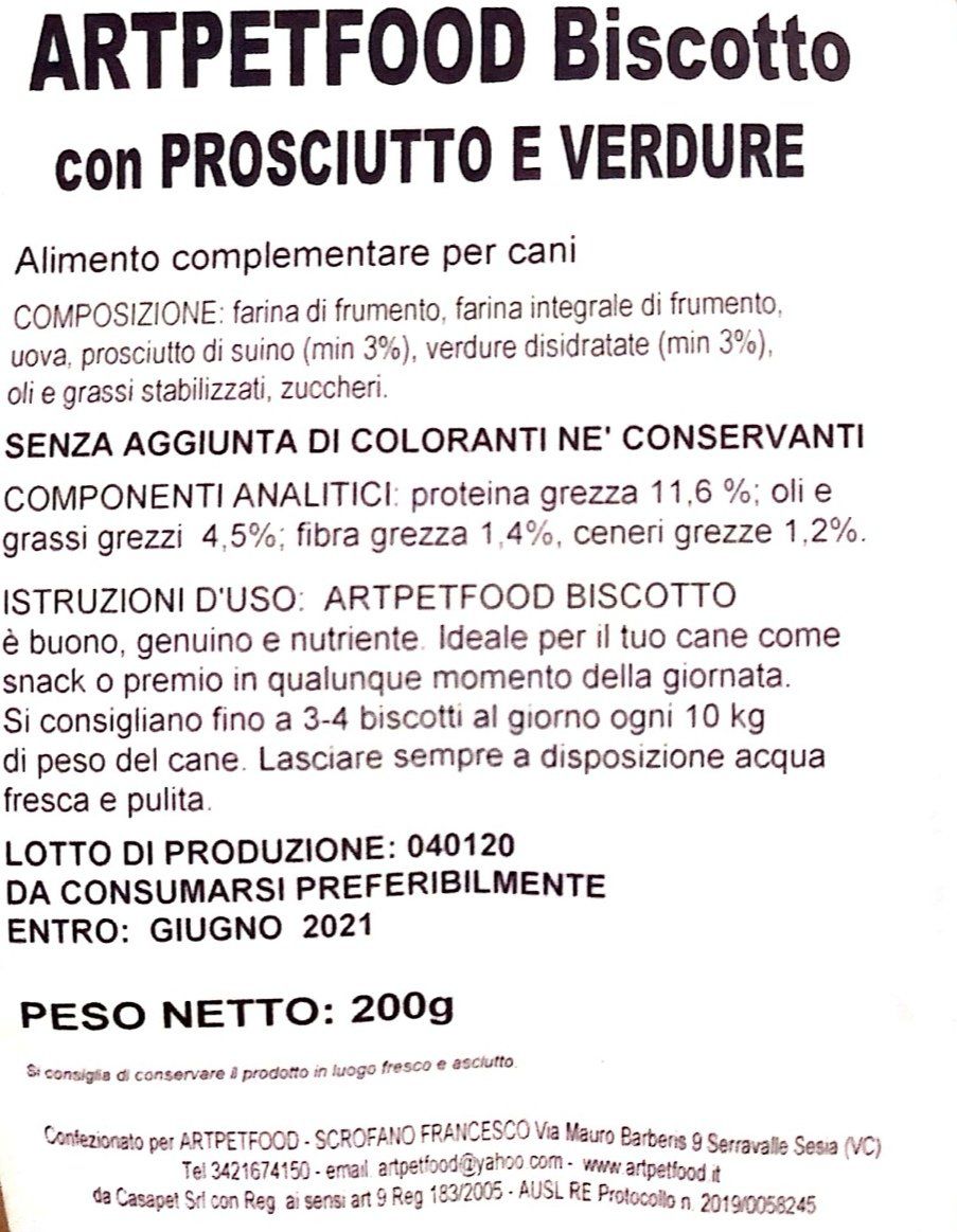 Biscotti Artigianali  Per Cani Con Prosciutto e Verdure - artpetfood