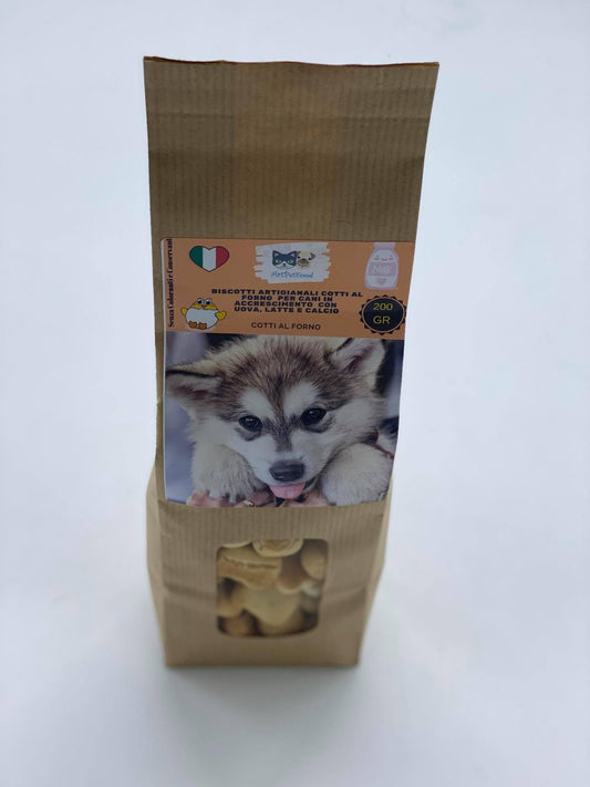 BISCOTTI PER CUCCIOLI ARTIGIANALI PER CANI IN ACCRESCIMENTO CON UOVA LATTE E RICCHI DI CALCIO - artpetfood